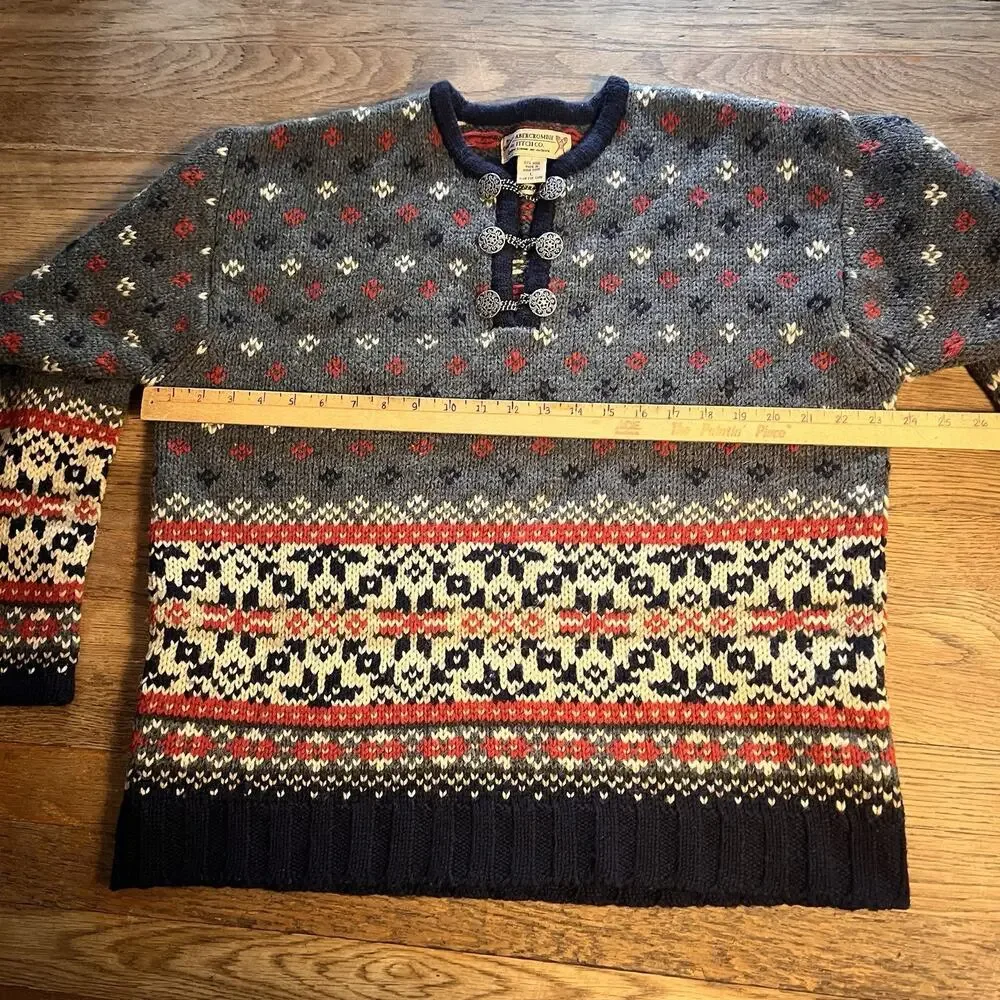 Abercrombie & Fitch Women's Large 100 Wool Nordic Sweater Y2K Fair Isle Vintage